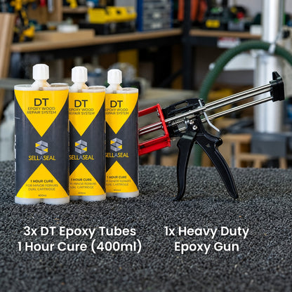 DT Epoxy Starter Pack Max 1 Hour Cure: 3 DT epoxy tubes and a heavy duty epoxy gun, sold by Sellaseal Australia