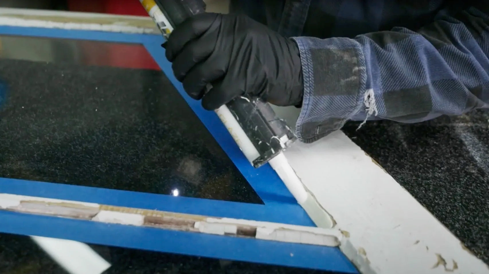Load video: Demo of window sash glazing compound instant adhesive