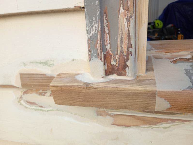 Window sill repair complete, new timber joined with one hour epoxy, ready for primer